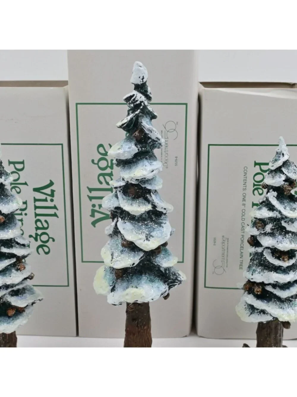 Department 56 Heritage Village Pole Pine Tree Porcelain Decor Set of 3 Boxed